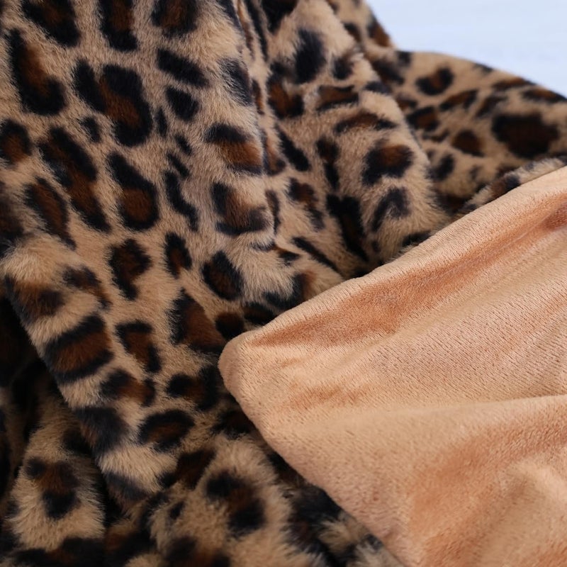MYRU Velboa Super Soft Leopard Blanket Double Layer Bedding Thick Sofa Cover Furry Fuzzy Fax Fur Throw Blanket (Brown,63 x 79 Inch) - Image 2